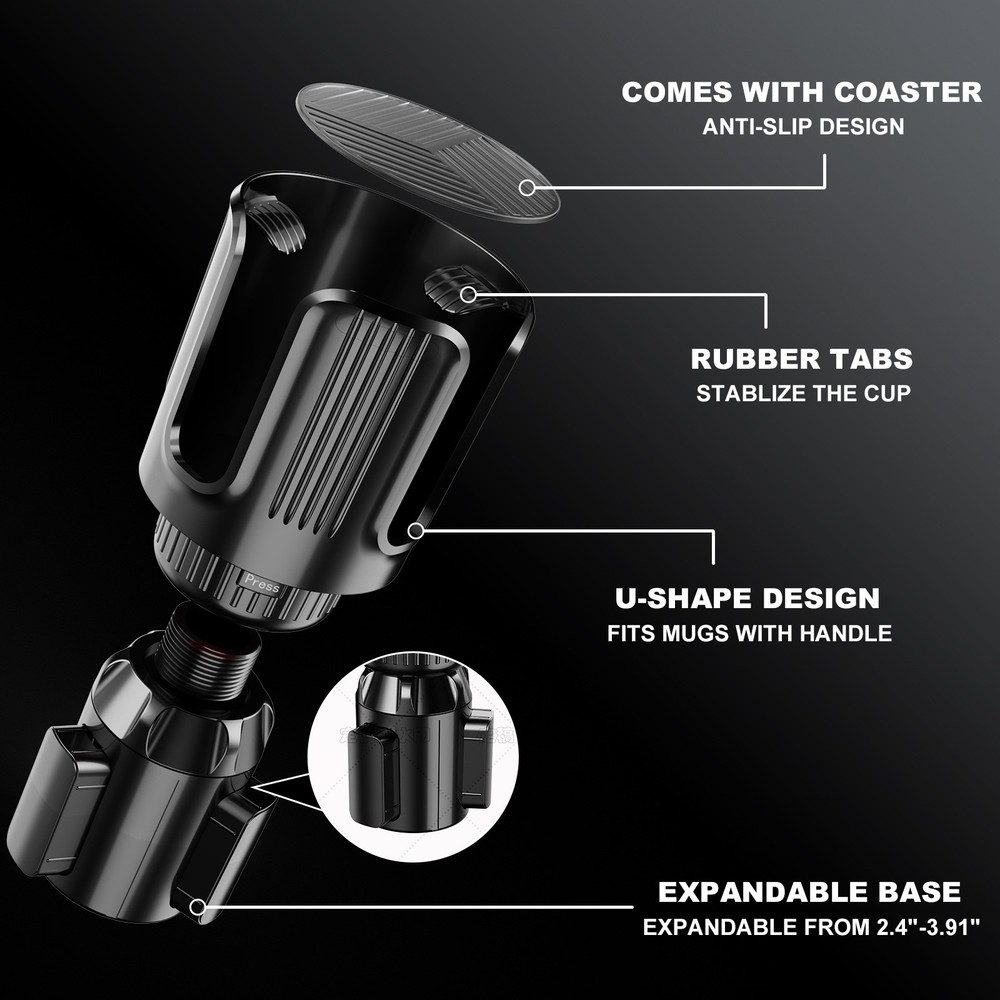 Universal Car Cup Holder Expander Adapter Bottles Mugs Organizer Adjustable Base