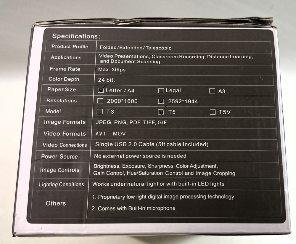 HoverCam T5 Document Scanner HC-T5 Great For Teaching/Presenting - New Open Box