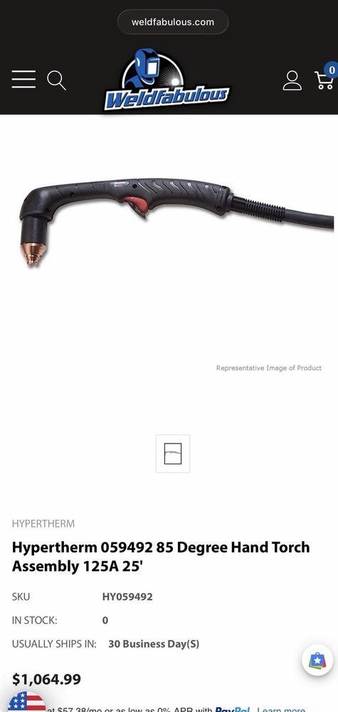 Hypertherm 059492 Duramax Hyamp 85° 25' Hand Torch Assembly