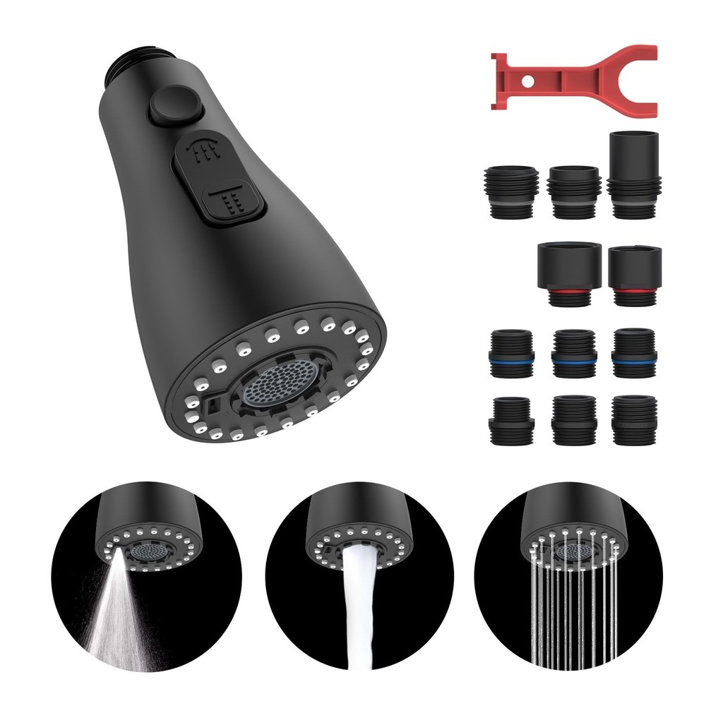 DEERFEI Pull down Kitchen Faucet Head Replacement 3 Modes Sprayer Matte Black