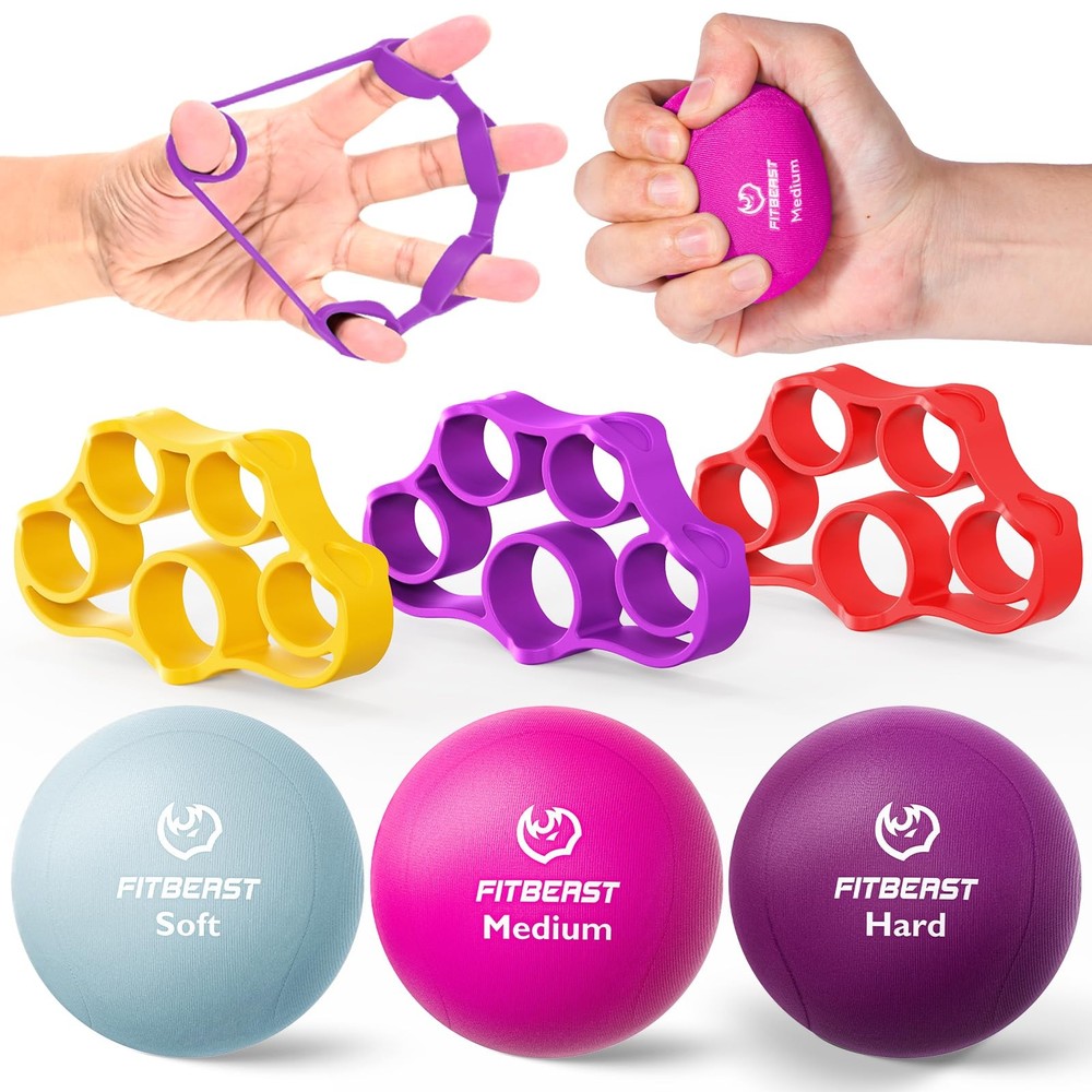 Grip Strength Trainer – 6 Pieces Hand Therapy Kit with Finger Extension Exerc...