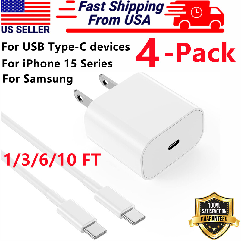 4 Pack Super Fast USB C Charger Universal Type C Data SYNC for 15 16 17 Pro Max