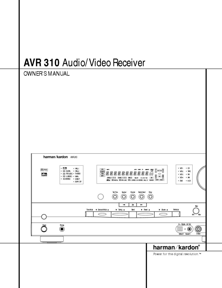 Harman Kardon AVR-310 AV Receiver Owners Manual
