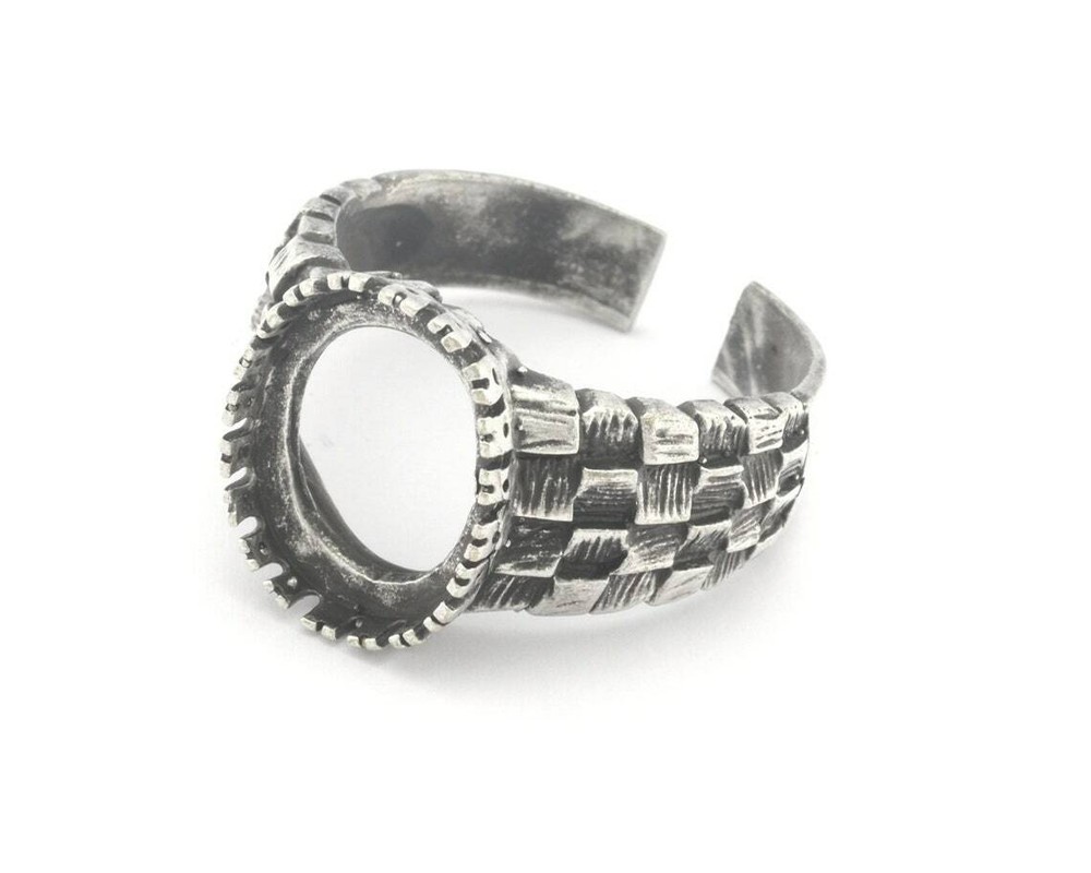 Basket Weave Patterned Blank Signet Ring Adjustable-Raw brass-silver-gold 4692