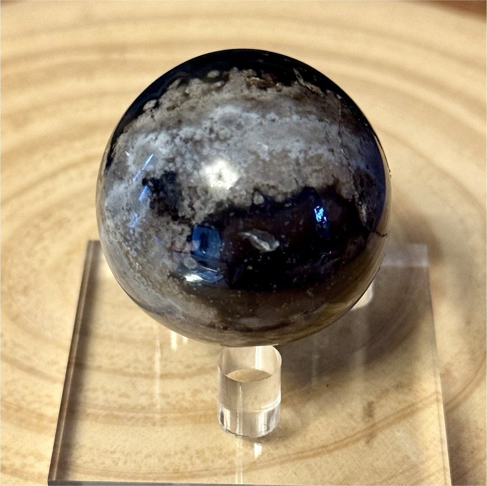 Polished Black Flower Agate Crystal Sphere