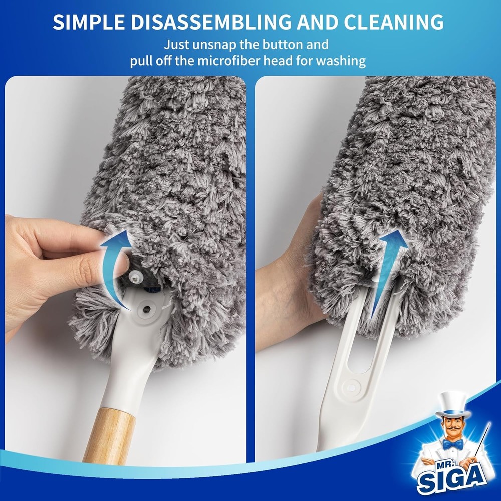 Microfiber Duster with Bamboo Handle, Washable Reusable Duster for Cleaning