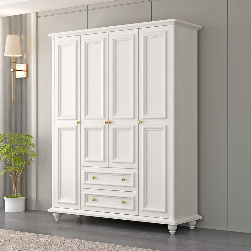 Wardrobe solid color simple solid wood wardrobe with top cabinet home bedroom