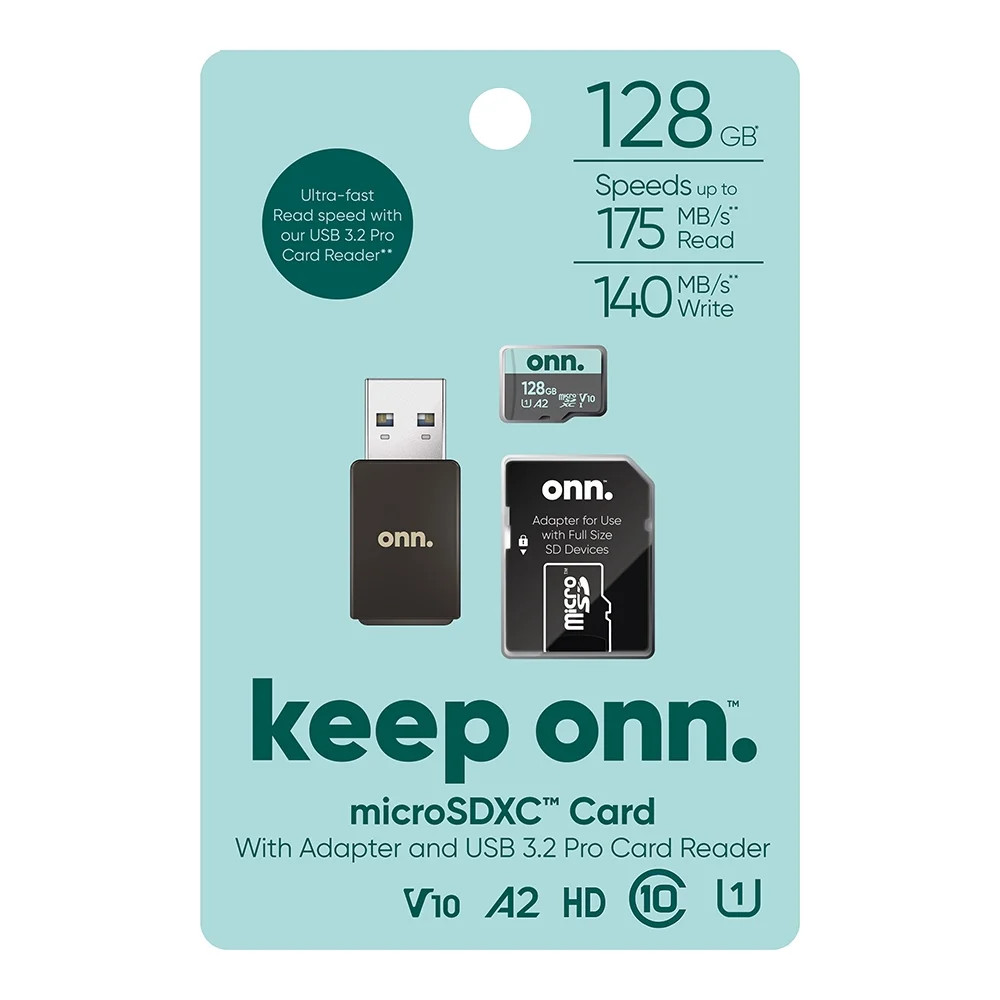 onn 128GB MicroSD Card with USB Reader
