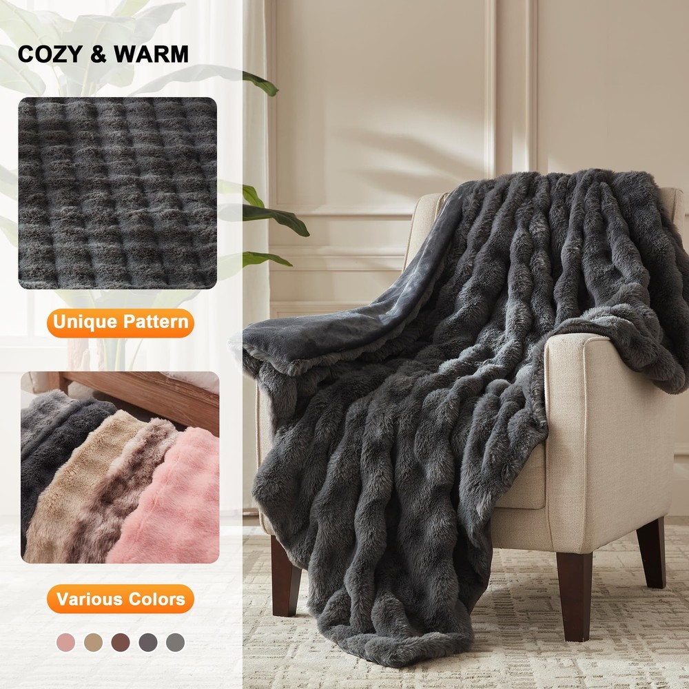 ACCU-WARMTH Heated Throw Blanket - Plush 50"x60", Bubble-dark Grey