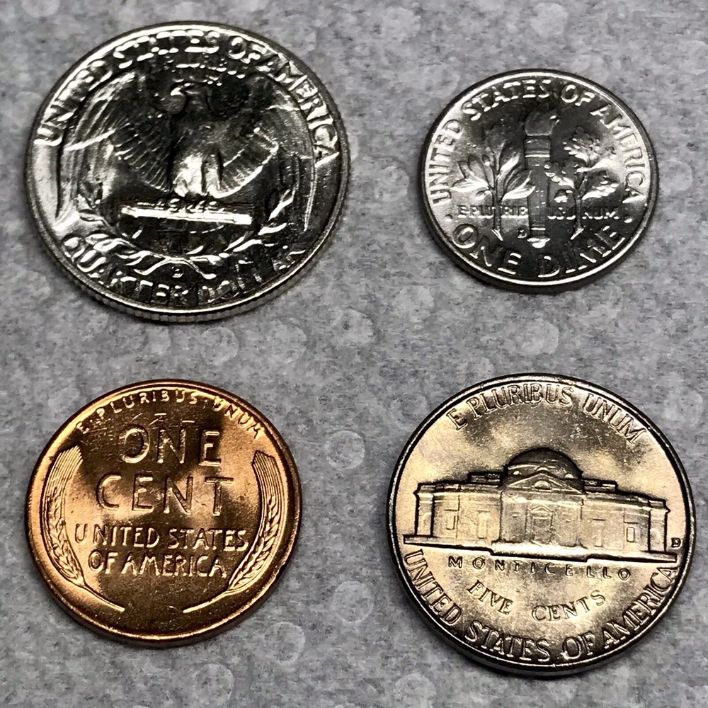 1955-D Gem Uncirculated 4 Coin Set ||| Quarter, Dime, Nickel, Cent, Nice Coins!!