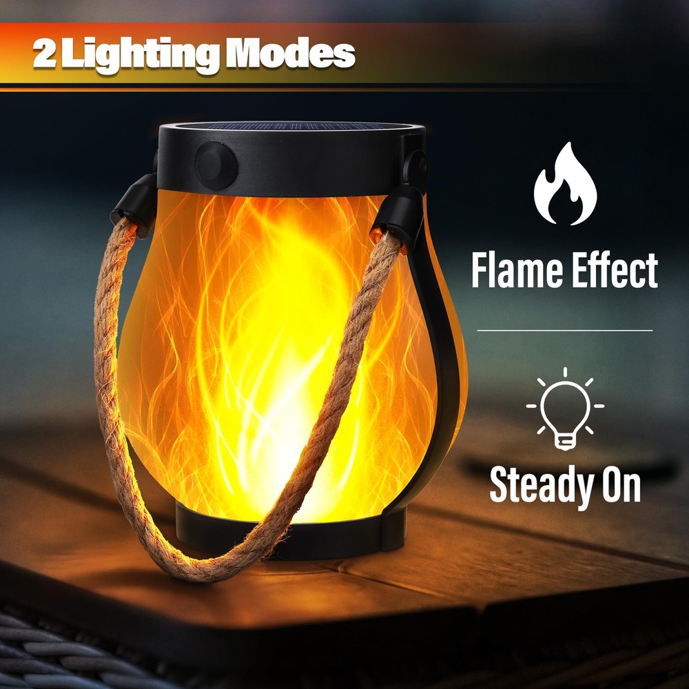 Solar Flame Lantern Hanging Outdoor Waterproof - 2 Pack Flame Lanterns with D...