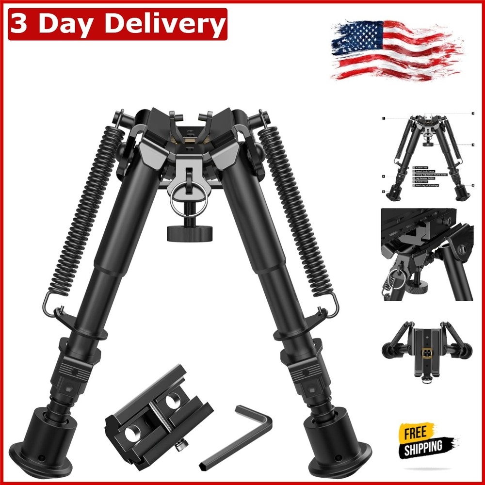 6" to 9" Adjustable Spring Return Hunting Rifle Bipod