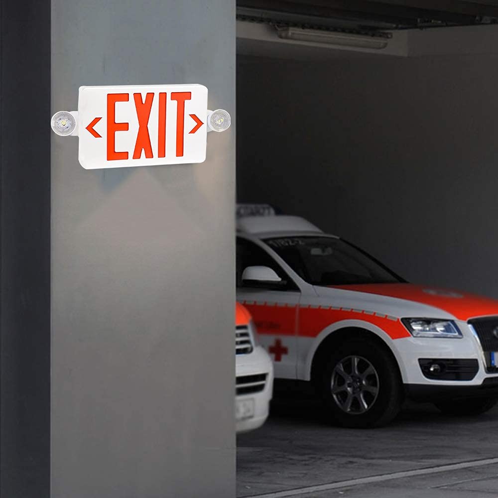 LED Exit Sign with Emergency Lights, Battery Backup, Double Sided, Hardwired ...