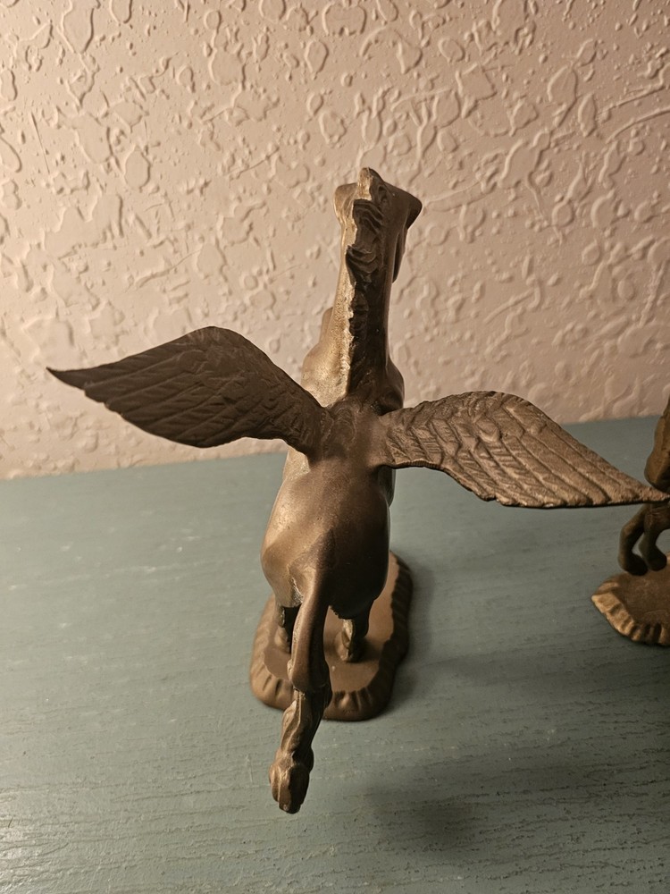 Vintage MidCentury Pair Solid Brass Rearing Pegasus-Very Good
