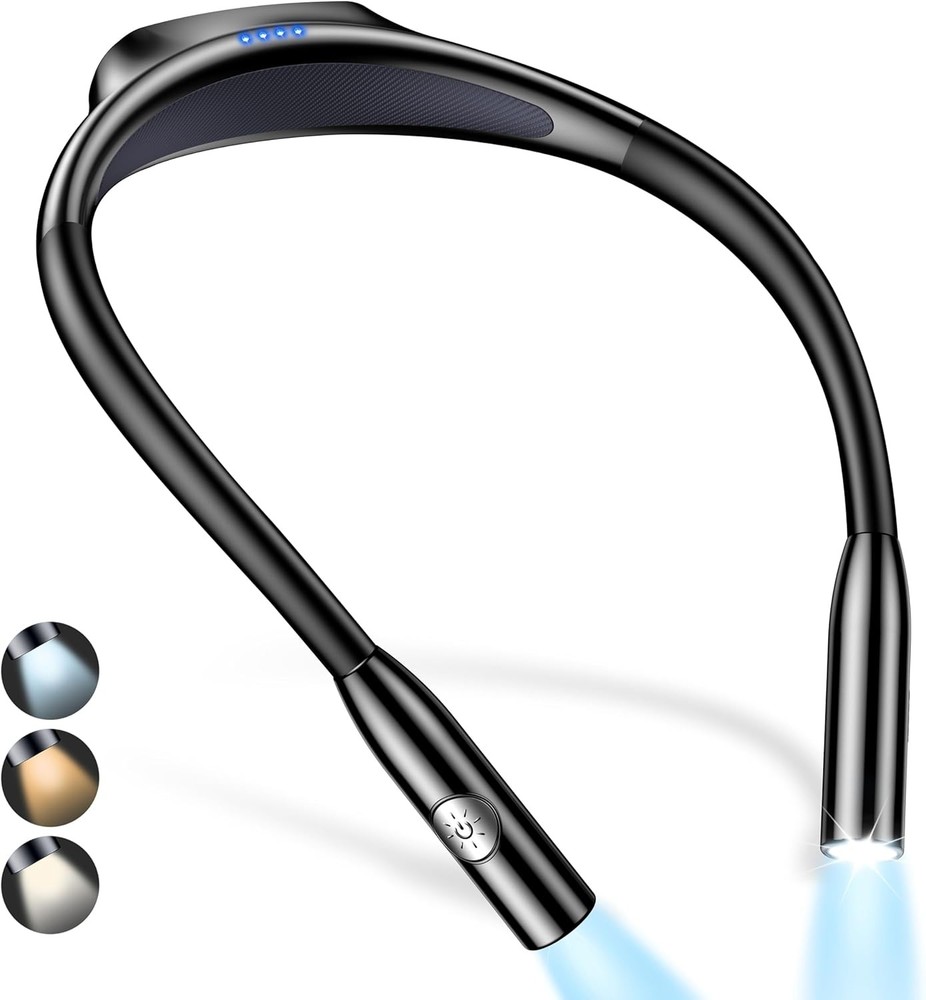 LED Neck Reading Light 3 Color Dimmable Bendable Arms 80Hrs Runtime Bed Book