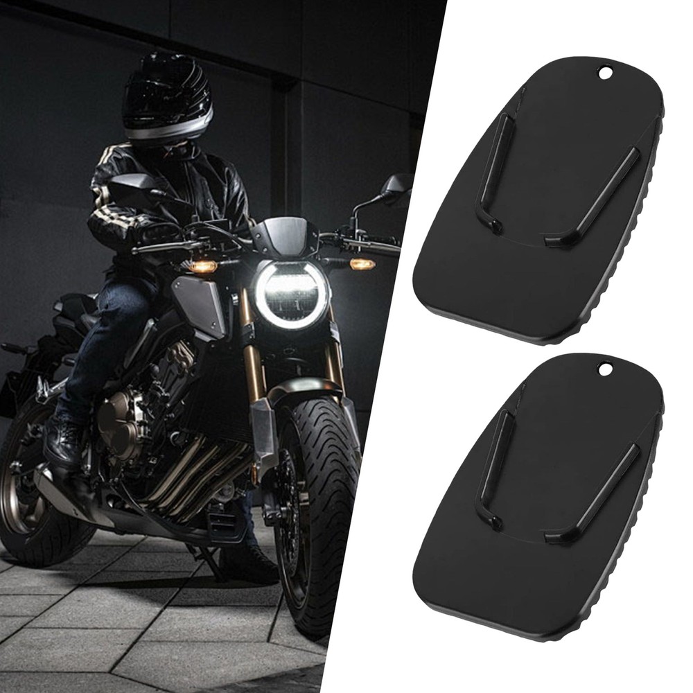 2Pcs Motorcycle Kickstand Pad Black Rugged Kick Stand Coaster Support Plate