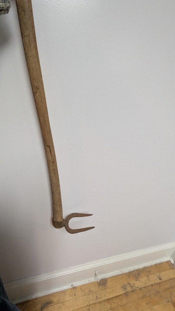 Primitive Rustic Canterbury Fork Hoe 2 Tine 37" Long Cabin Decor Set Design