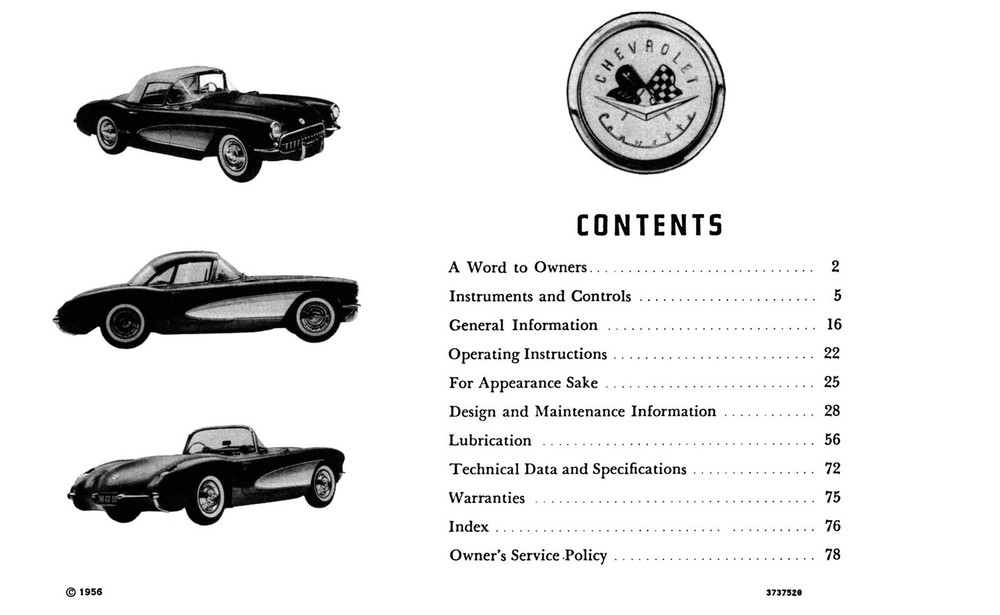 1956 Chevrolet Corvette Owner's Manual