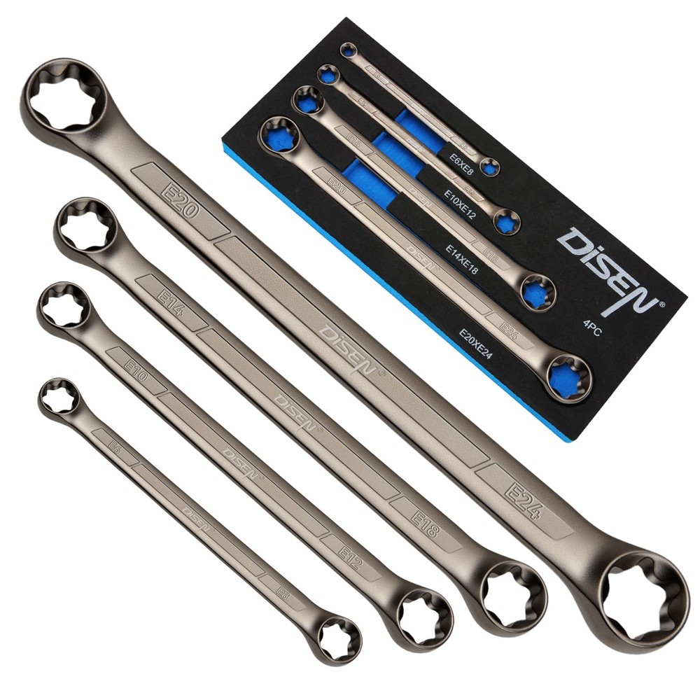 DISEN 2025 Upgraded 4-Piece E-Torx Wrench Set, Double 4pcs kit, Silver