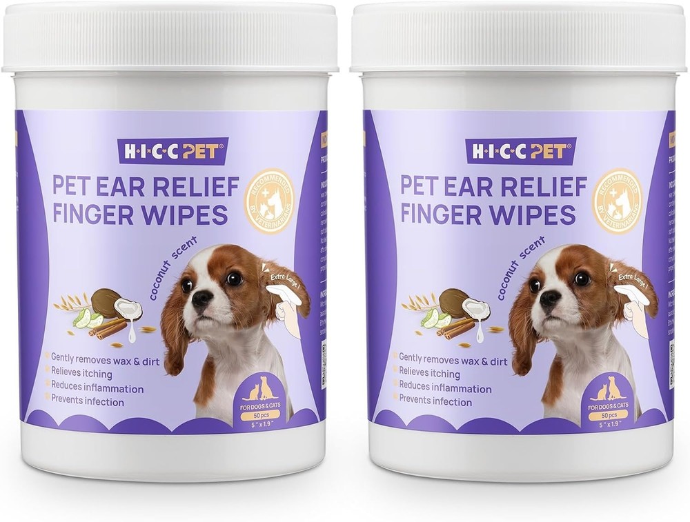 Dual-Sided Ear Cleaner Finger Wipes for Pets - 100ct, Biodegradable & Effective
