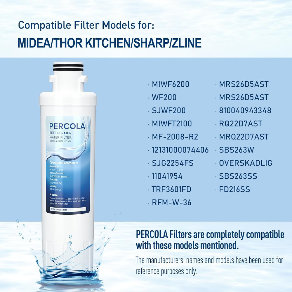 MIWF6200 Water Filter for Sharp Thor Kitchen Zline Midea Refrigerators 1 Pack