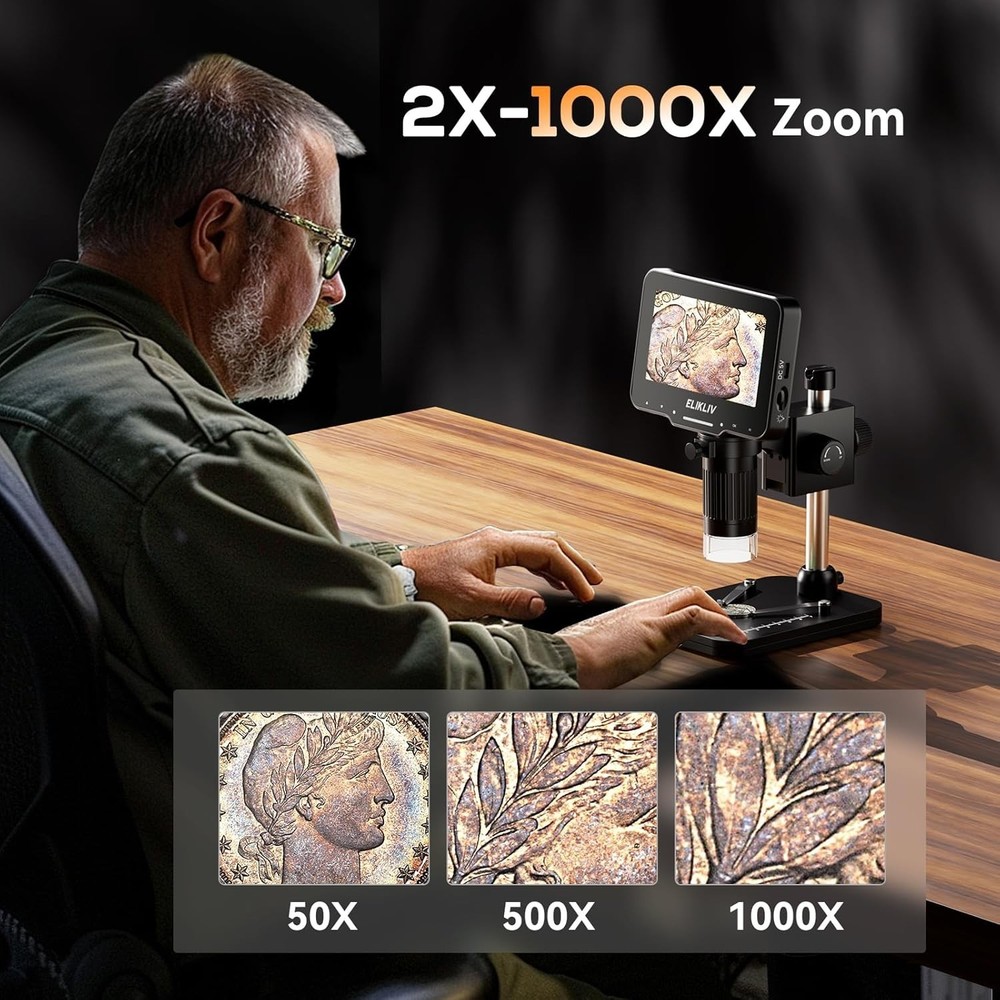 Compact 4.3'' LCD Microscope - 1000x Magnification for Jewelry & Coin Analysis