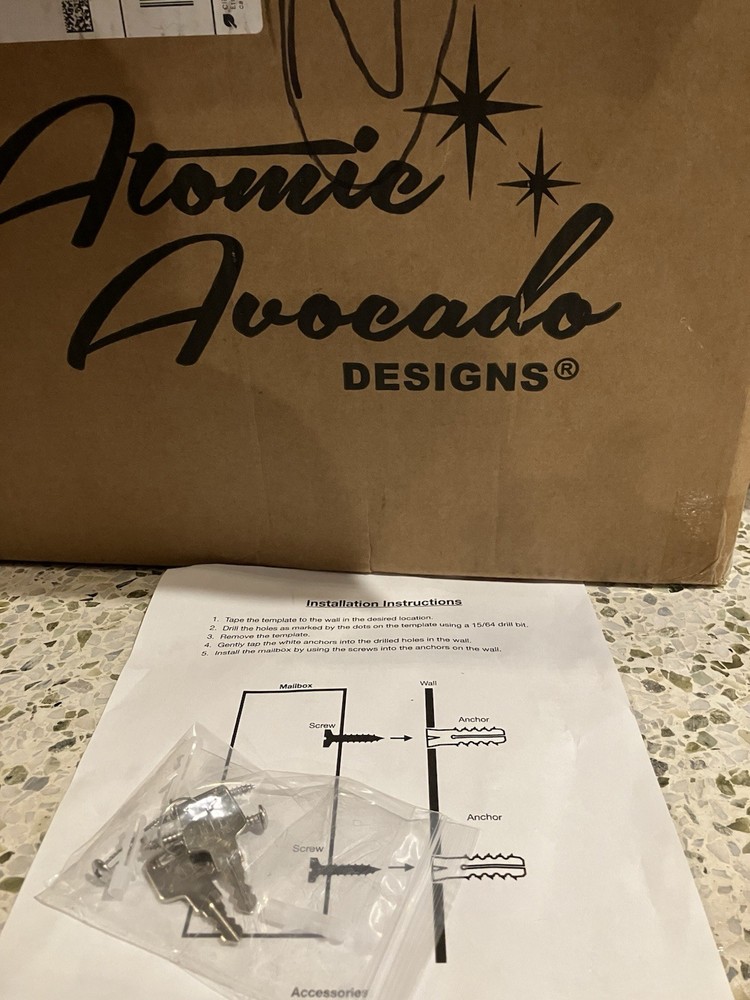 Atomic Avocado Designs Modern Steel Wall Mount Locking Mailbox Black White