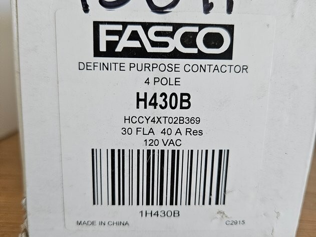 Fasco H430B Definite Purpose Contactor, 4-Pole