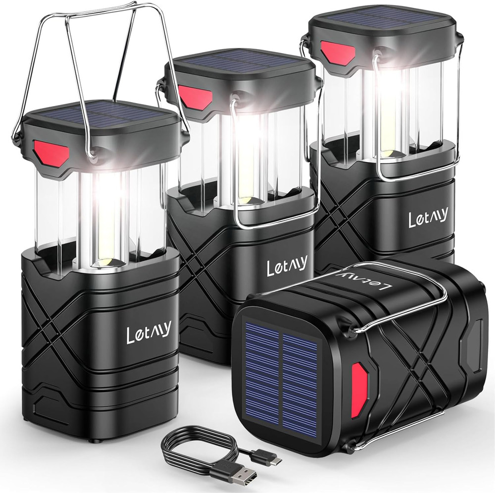 4 Pack Camping Lantern, Rechargeable LED Lanterns, Solar Lantern Battery Powered