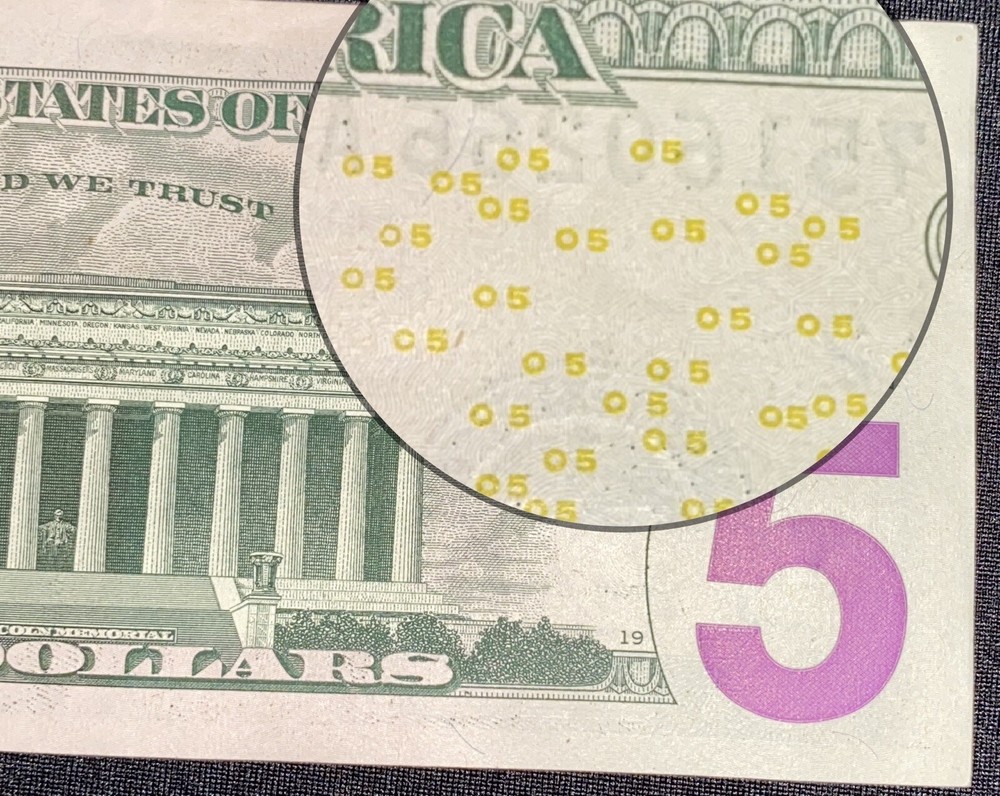 2017A $5 Bill Ink Error SeeThrough Reverse Of Note on serial number