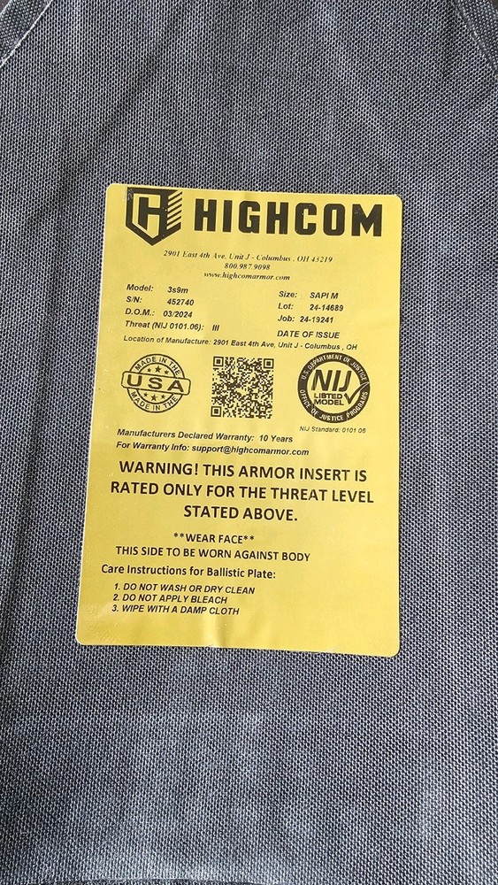 Highcom 3S9M Level III++ Ceramic Ballistic Plates Size SAPI Medium Set Of 2
