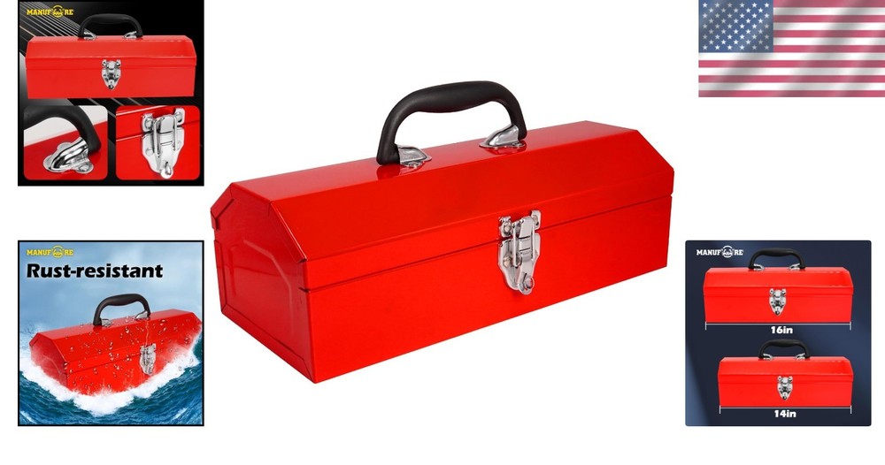 Durable 16" Steel Tool Storage Box - Elegant Red Finish for Easy Identification