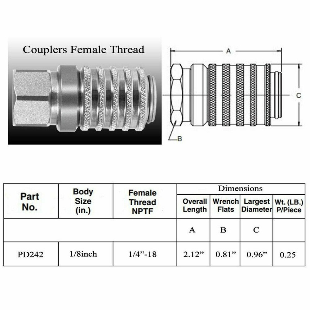 PD242 Series PD Test Port Quick Coupler for Diagnostic Equipment Internal Pipe