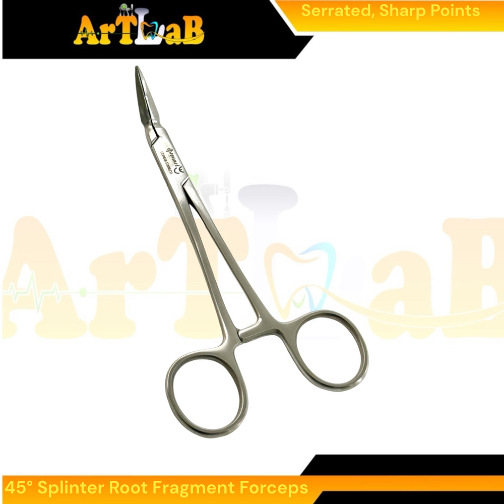 45° Splinter Root Fragment Forceps,5.5", Serrated Sharp Tips, German Steel (1pc)