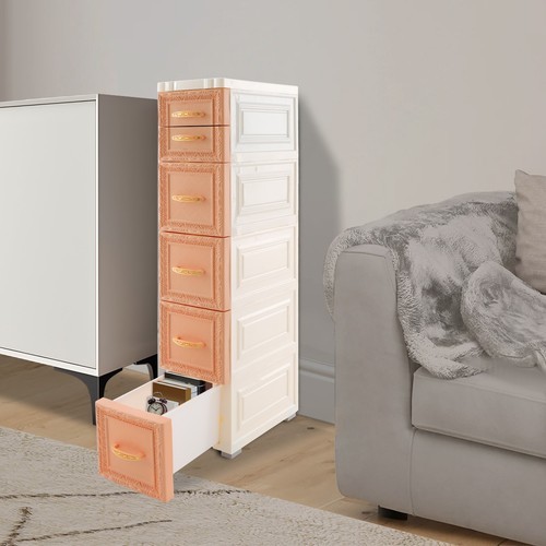Slim 5-Tier Storage Cabinet with Wheels, Slim Profile for Small Spaces