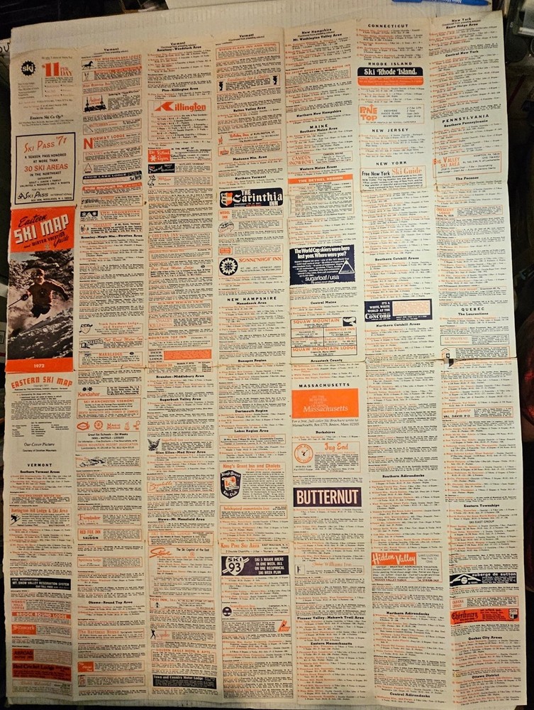 1972 EASTERN SKI MAP GUIDE. See Description For More.