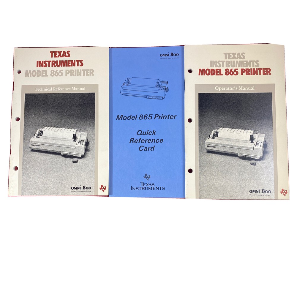 Texas Instruments Model 865 Printer Quick Reference Card & Two Manuals