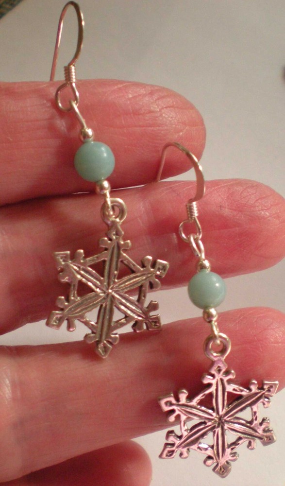 Sterling Silver Snowflake with Amazonite Earrings e157