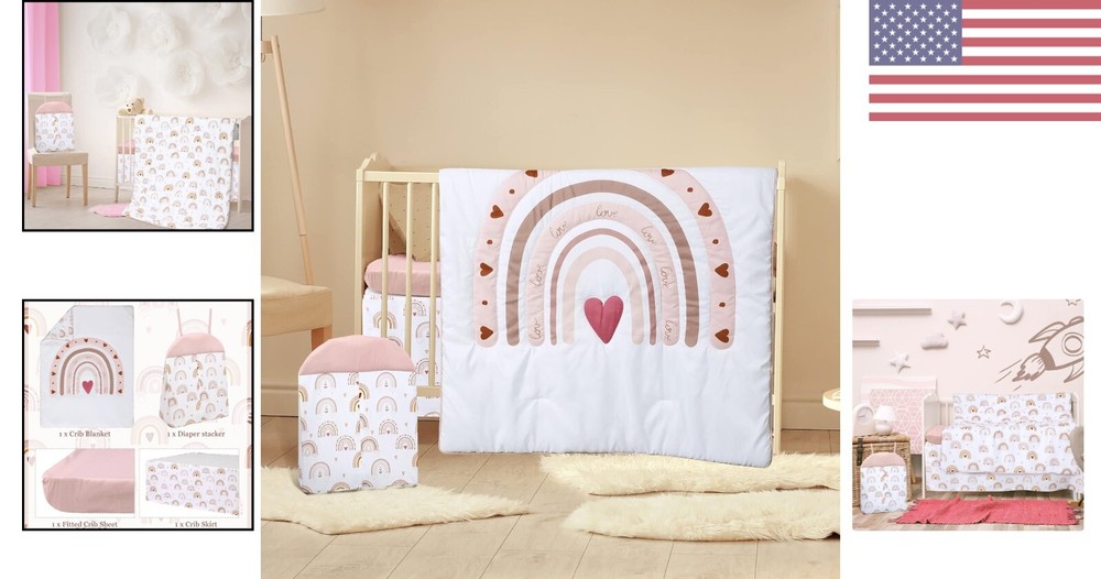 Boho Rainbow Crib Bedding Set - Standard Size - Soft Baby Bedding Set - 4 Pieces
