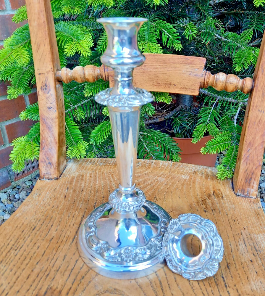 Antique Large Silver Plate Candlestick Holder