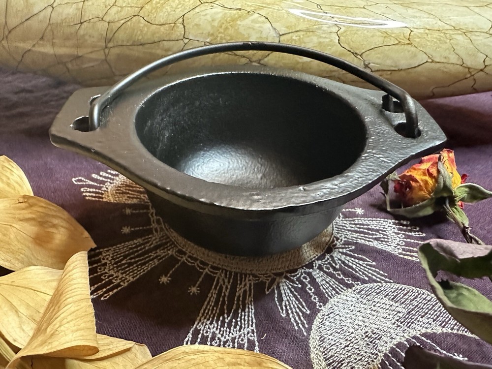 Cast Iron Cauldron With Handle, Three Inch Opening Black Cauldron
