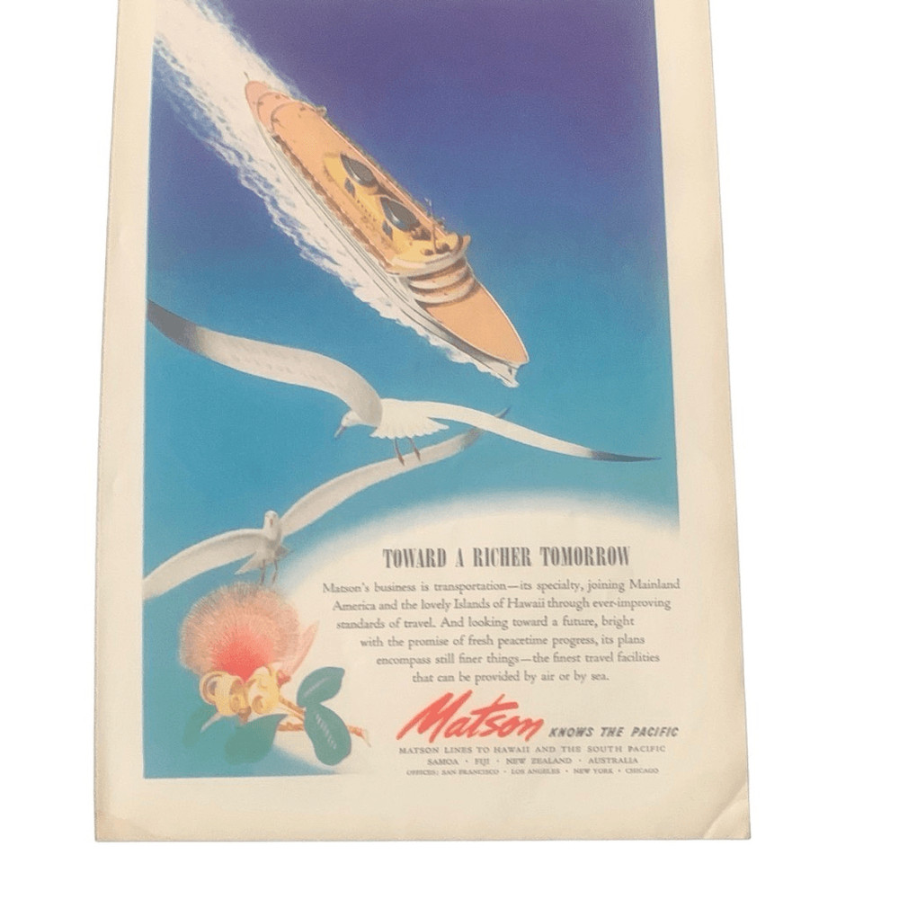 Vintage 1945 Matson Cruise A Richer Tomorrow Ad Advertisement