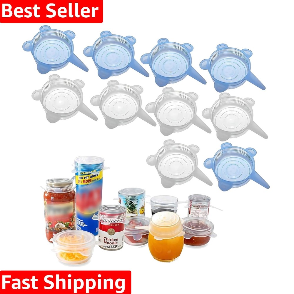 Silicone Can Lids 10 Pack, All 2.6'' Diameter, Reusable Silicone Stretch Lids...