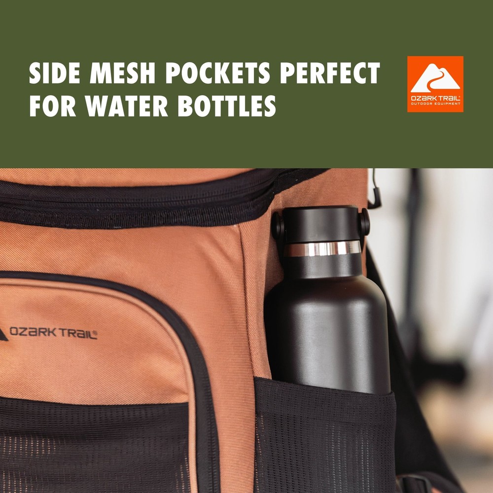 15 qt 20-Can Soft-Sided Cooler Backpack Adjustable Shoulder Straps Brown