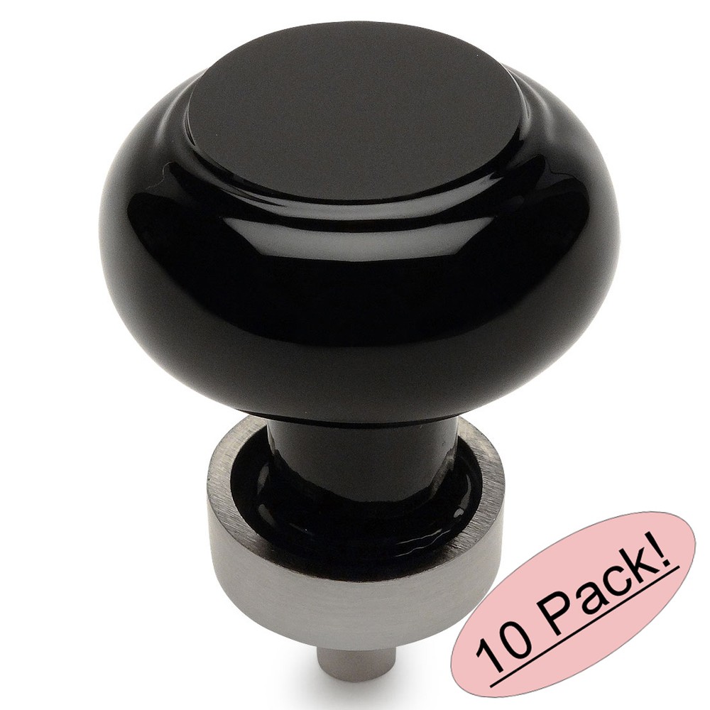 *10 Pack* Cosmas Satin Nickel & Black Glass Cabinet Knobs #6355SN-X
