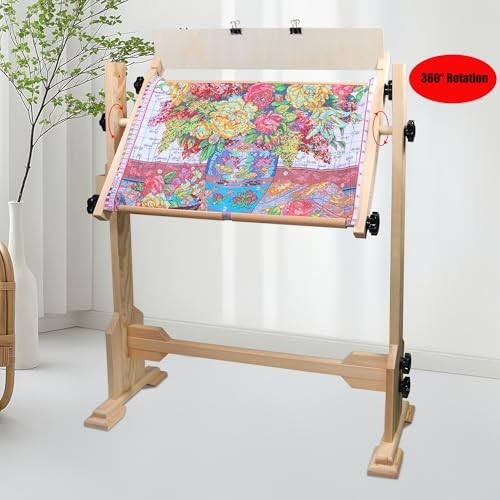 Adjustable Needlework Table & Embroidery Stand, Beech Wood Cross Stitch Frame 54