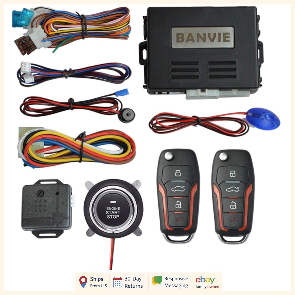 Keyless Entry Security Alarm System with Remote Engine Starter and Push Button