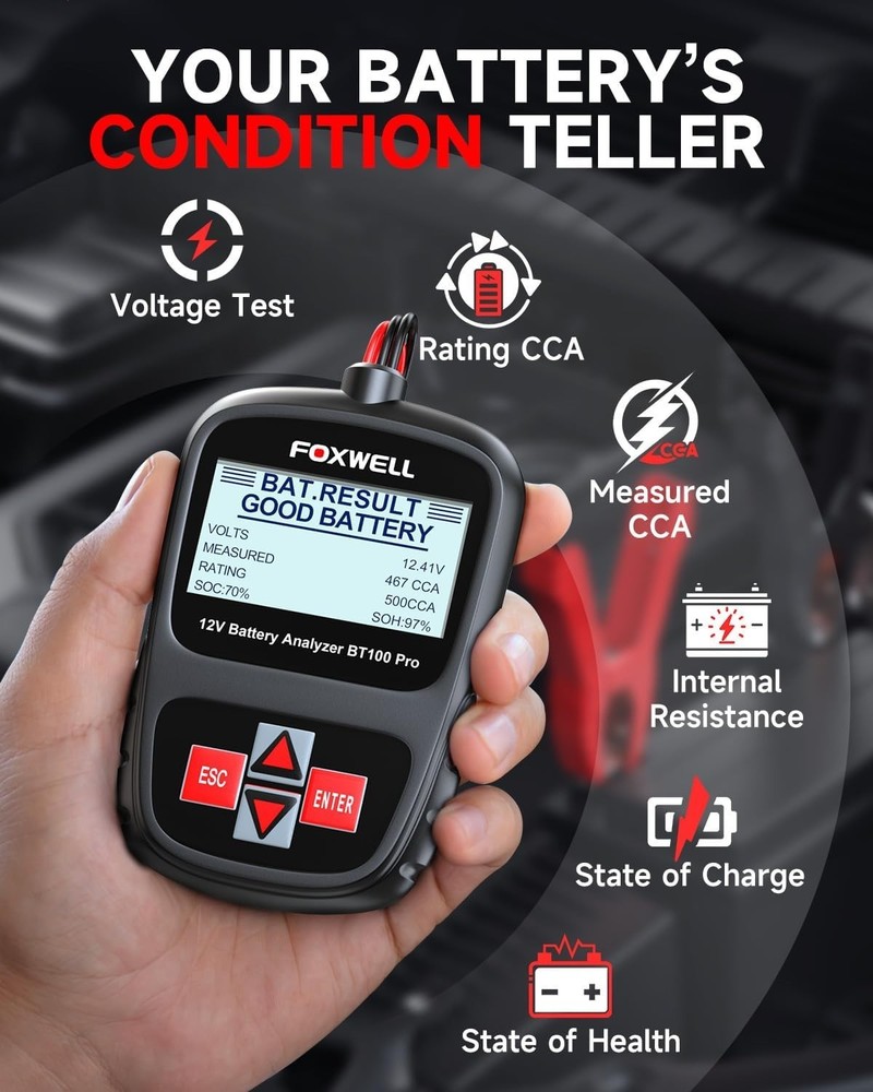 BT100 Pro 12V Battery Tester, 100-1100CCA Digital Battery Analyzer