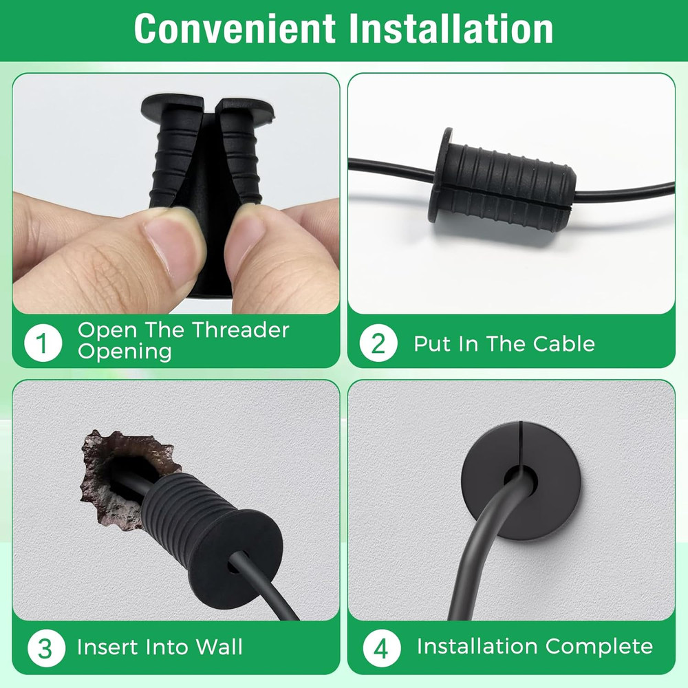 6Pc Cable Grommet 3/4" Silicone Wall Hole Pass-Through Bushings, Black