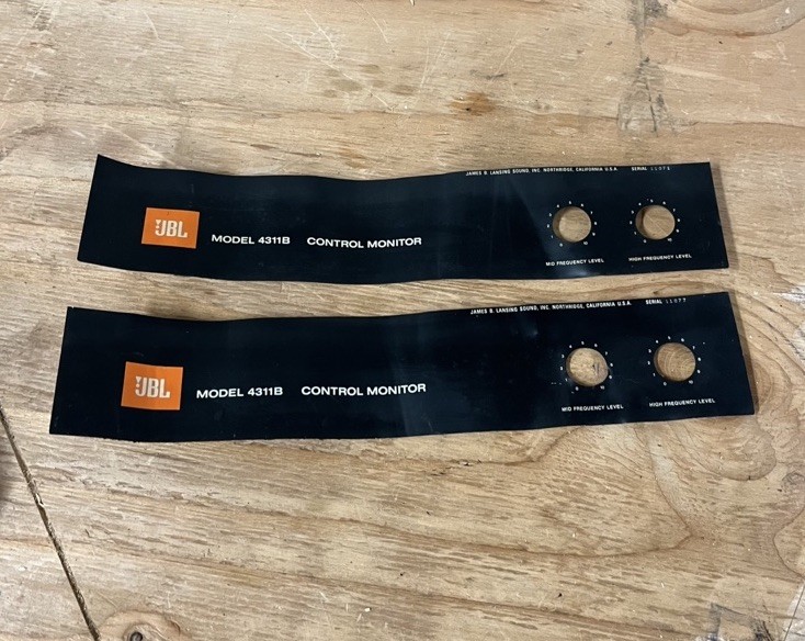 jBL 4311B Front Speaker Baffle Panel Badges Aluminum PAIR Replacements Used